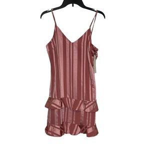Pinch Women Cami Tank Top Ruffle Tiered Trim Striped Metallic Pink‎ Medium NWT